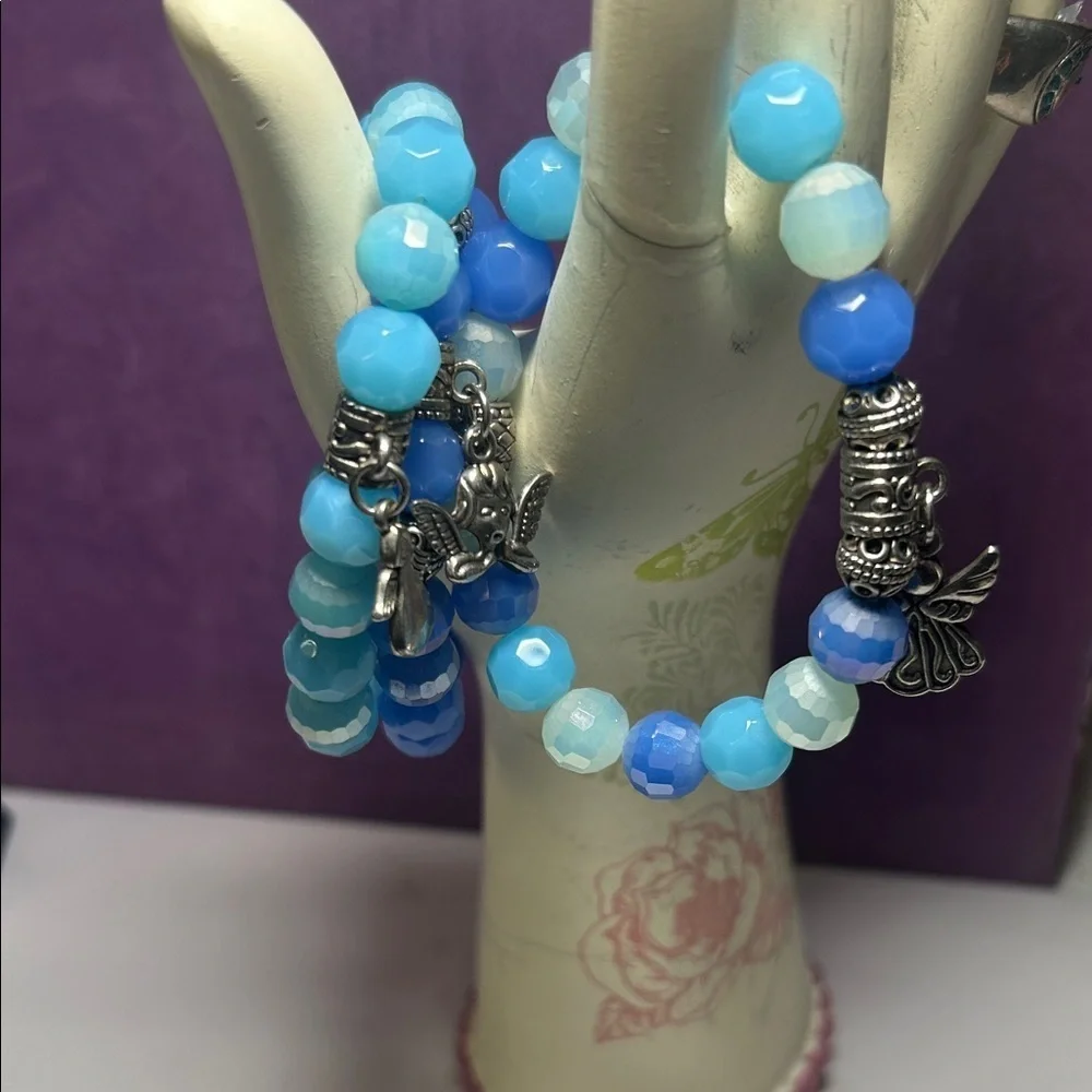 Chic Blues & Silver Angel Charm Bracelet Set